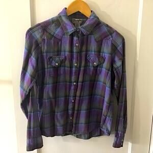 Wrangler Wrancher plaid pearl snap flannel large